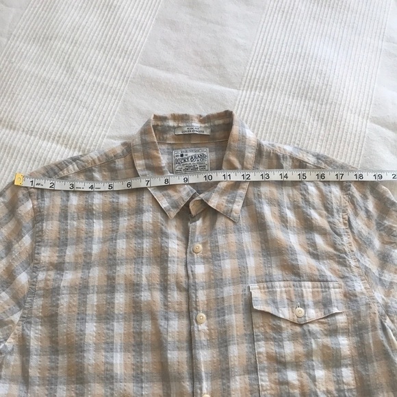 Lucky Brand Slim Fit Plaid Short Sleeve Shirt Size Large - Picture 7 of 9